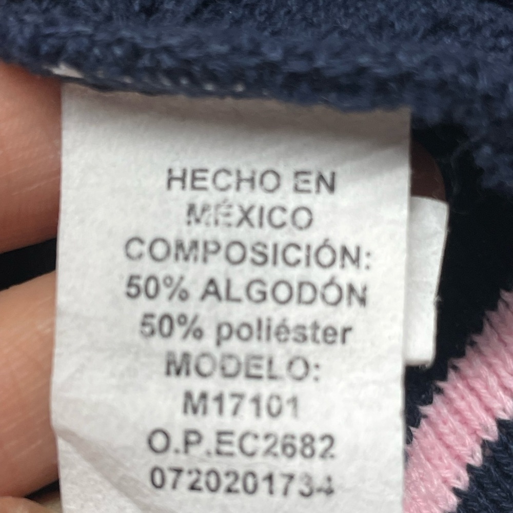 Ferrini Girl Navy Cable Knit Cardigan with Pink and Yellow Strip Accents Size 10 - Picture 6 of 6